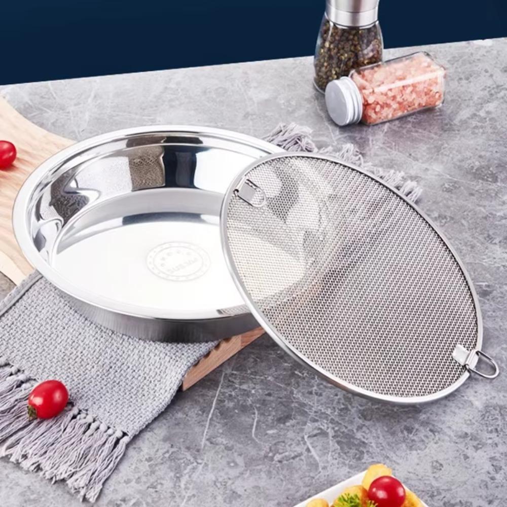 With Drainer Net Stainless Steel Oil Drain Pan Double-ear Handle Snack Serving Dish Kitchen