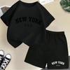 2026 New Kids Boys Girls New York Letter Pattern Polyester T-shirt+Shorts 2-Piece Set Casual Daily