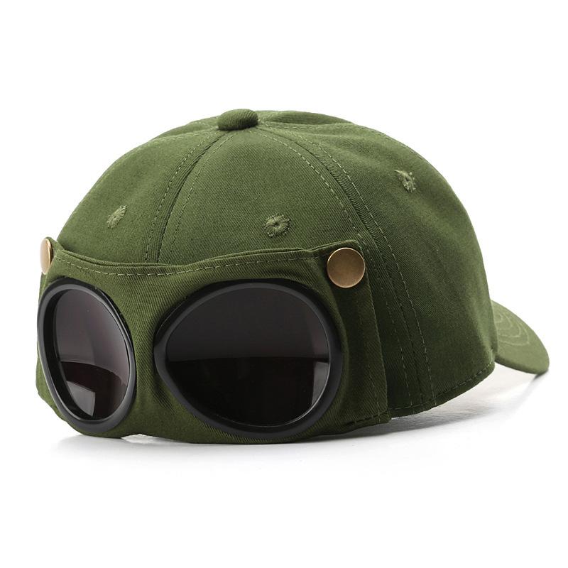 Pilot-style personality glasses and baseball cap