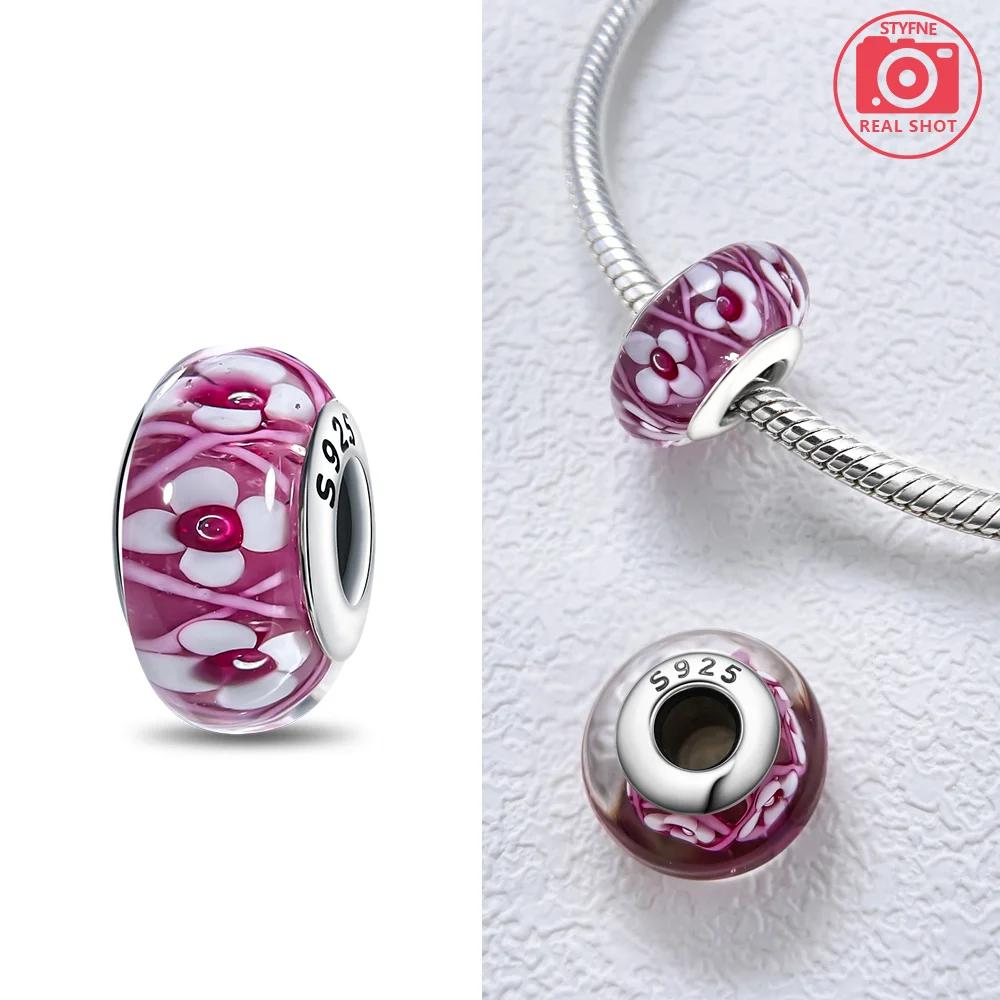 925 Silver Bracelet Women DIY Gift Murano Jewelry with Flower Blue Star Green Turtle Glass Beads