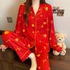 Имитация хлопка Весенние Универсальные Красные Милые Пижамы с Любовью Женский Комплект для Молодоженов и Года Рождения Удобный Домашний с Длинным Рукавом