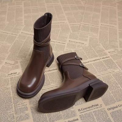 Женские ботинки Элегантные ботинки из мягкой кожи Уличные повседневные ботинки на платформе для женщин Эластичные носки Ботильоны Zapatos Mujer