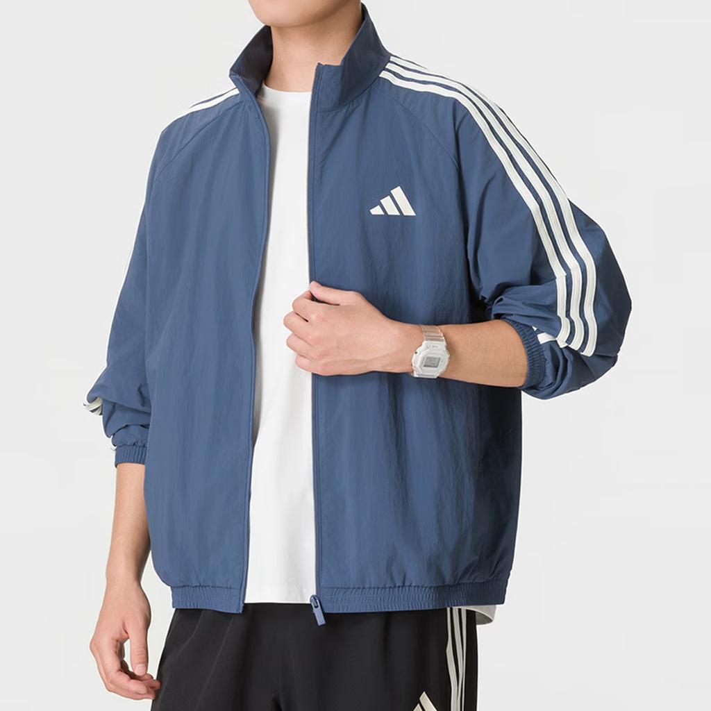 Men's Adidas 3-Stripes Jackets Men's Soft Ink Blue Stand Collar Moderate