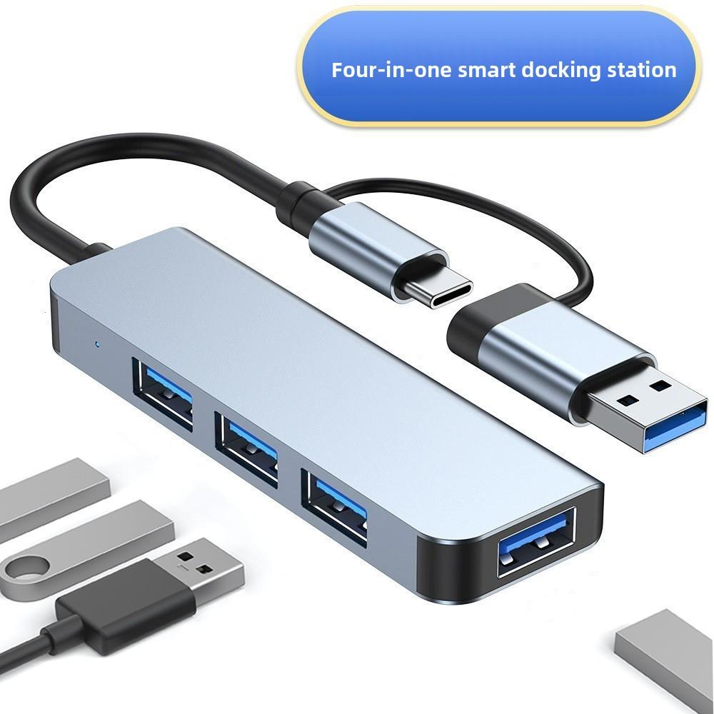 4 Port USB 3.0 Hub, Aluminum Type C Hub with 1xUSB 3.0 + 3xUSB 2.0, Dual Input USB C USB A Option, Bus-Powered USB Expander