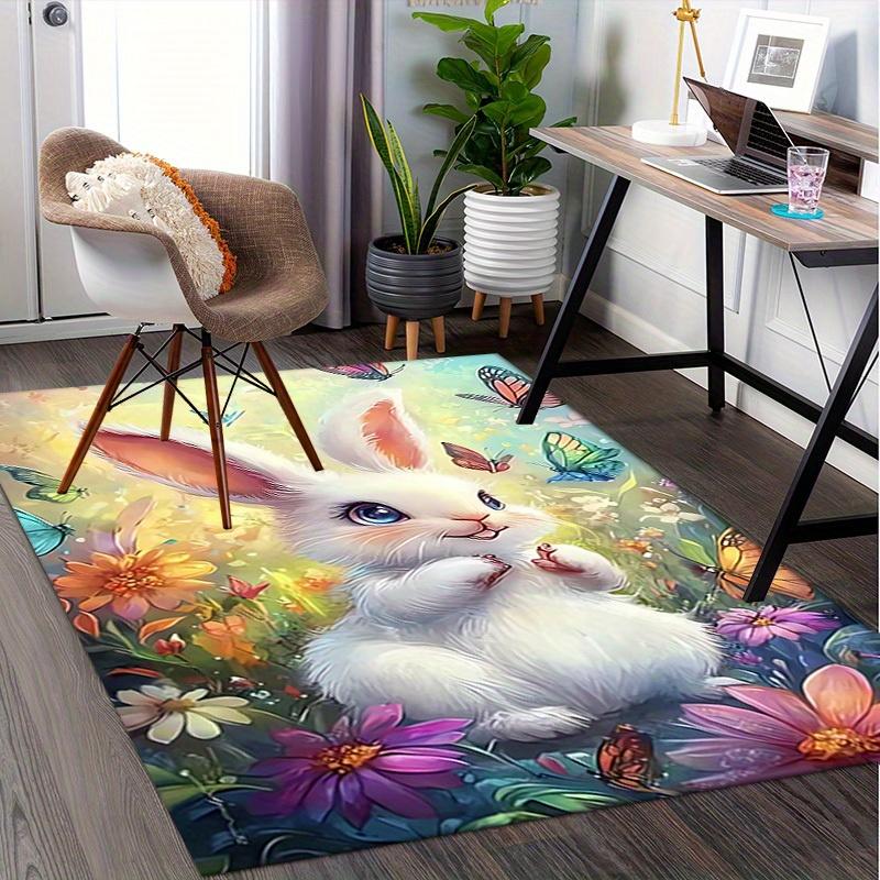 Office Carpet Soft Bunny & Butterfly Design for Sofa Protection Under Chairs, Cute Animal Print Rug