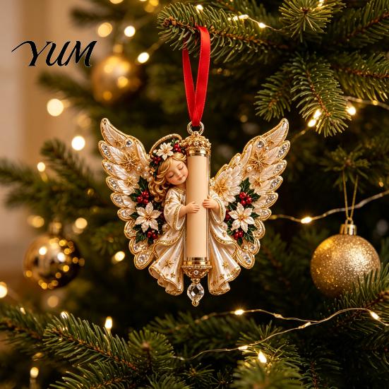 Holographic Christmas Cash Ornament Angel Holder Hanging Ornament, Acrylic Money Pendant for Sparkling Tree Decoration Holiday Decoration, Festive