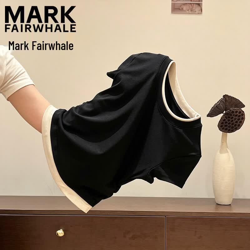 Mark Fairwhale Женская футболка с круглым вырезом и коротким рукавом, имитирующая две части