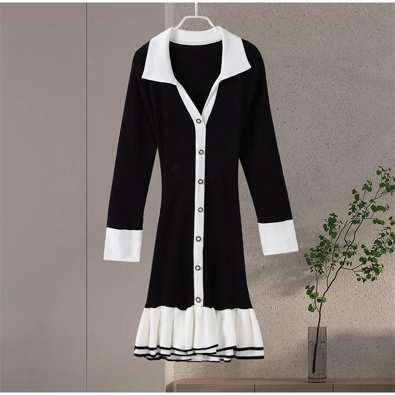 Элегантное трикотажное мини-платье с оборками, женское пэчворк, длинный рукав, V-образный вырез, бант, открытая спина, однобортное платье, женское вечернее платье