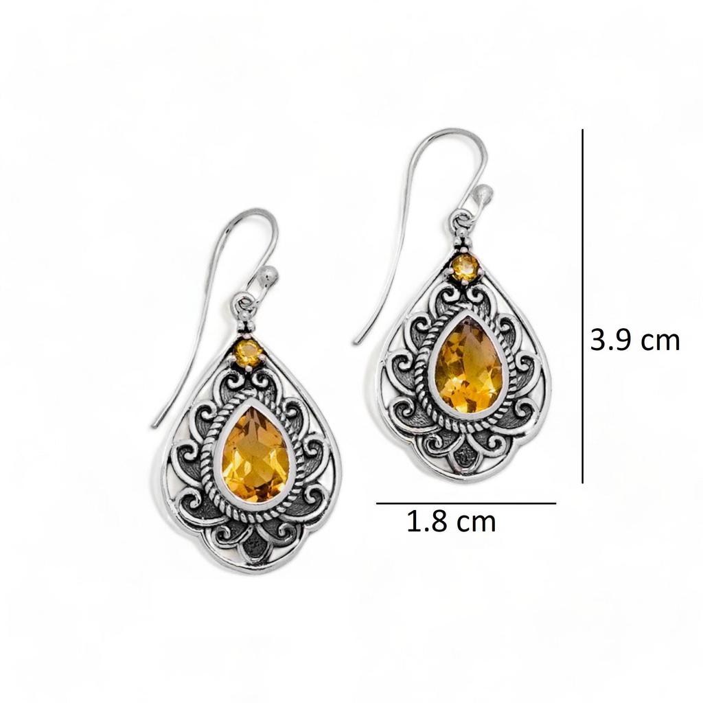 Natural Citrine Earring, 925 Silver Jewelry, Oxidized Earrings, Dangle earring, Yellow Gemstone, Birthday gift