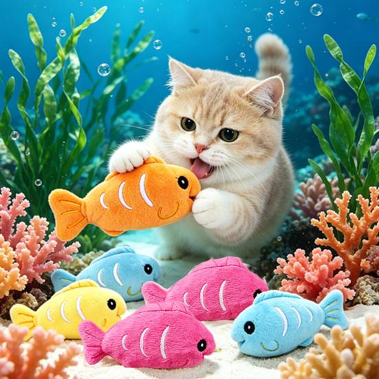 Плюшевая Рыбка Игрушка для Кошек с Кошачьей Мятой Мягкая Игрушка-Грызун для Кошек Хрустящая Набивная Рыбка Игрушка для Кошек Домашних Котят Прорезывание Зубов Охотничий Инстинкт