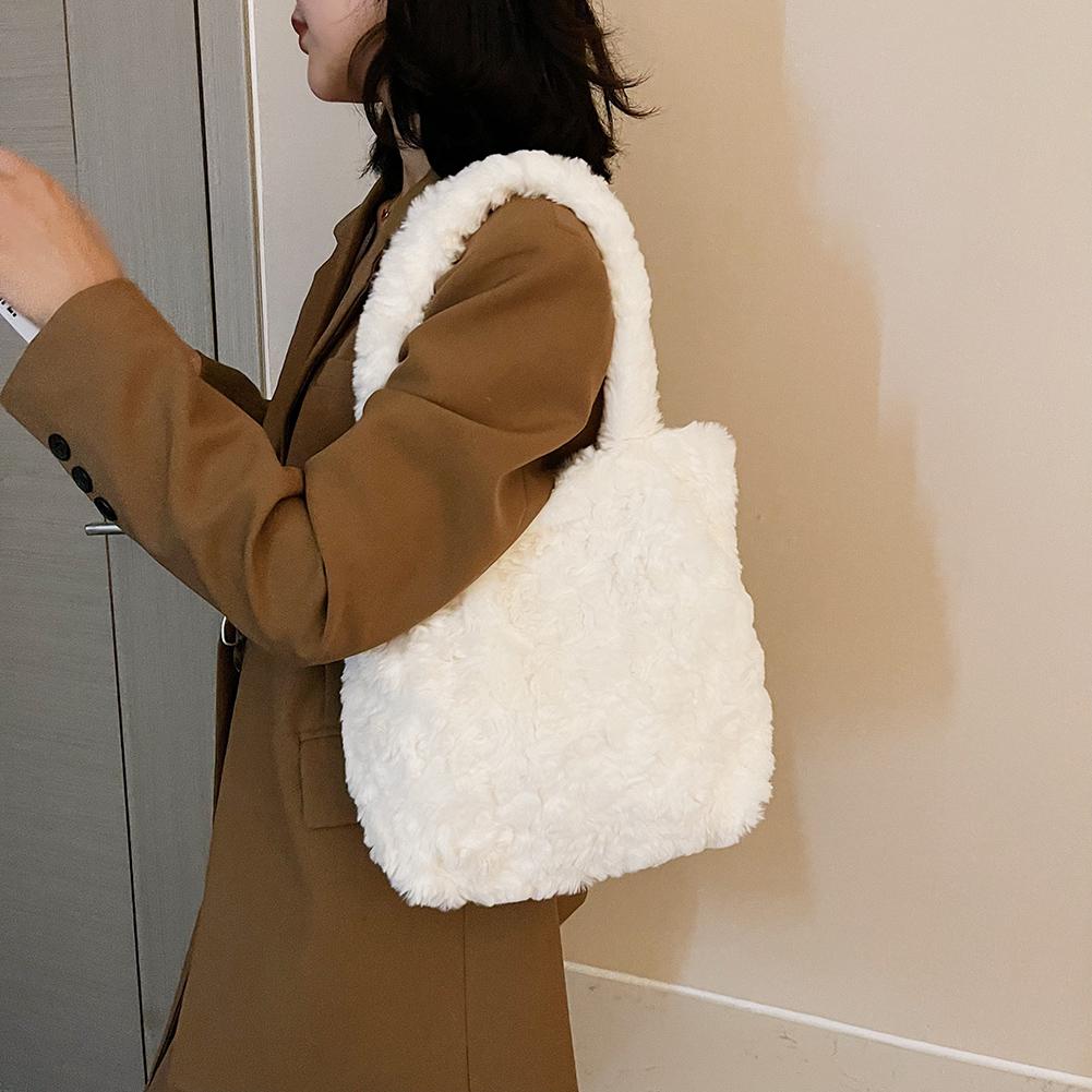 Пушистые женские сумки для девочек из плюша, осенне-зимние сумки на плечо Bgas в стиле ретро, однотонные мягкие плюшевые сумки-тоуты, женские сумки для покупок
