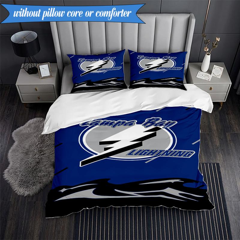 3PCS Bay Lightning Hockey Bedding Set,Including 1pc Duvet Cover And 2pcs Pillowcases Perfect for Bedroom, Dormitory, Fan Christmas gift