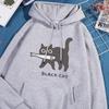 Забавная черная кошка ест рыбу Худи Мужчины Женщины Харадзюку Мода Толстовка Свободная Оверсайз Уличная Одежда Худи