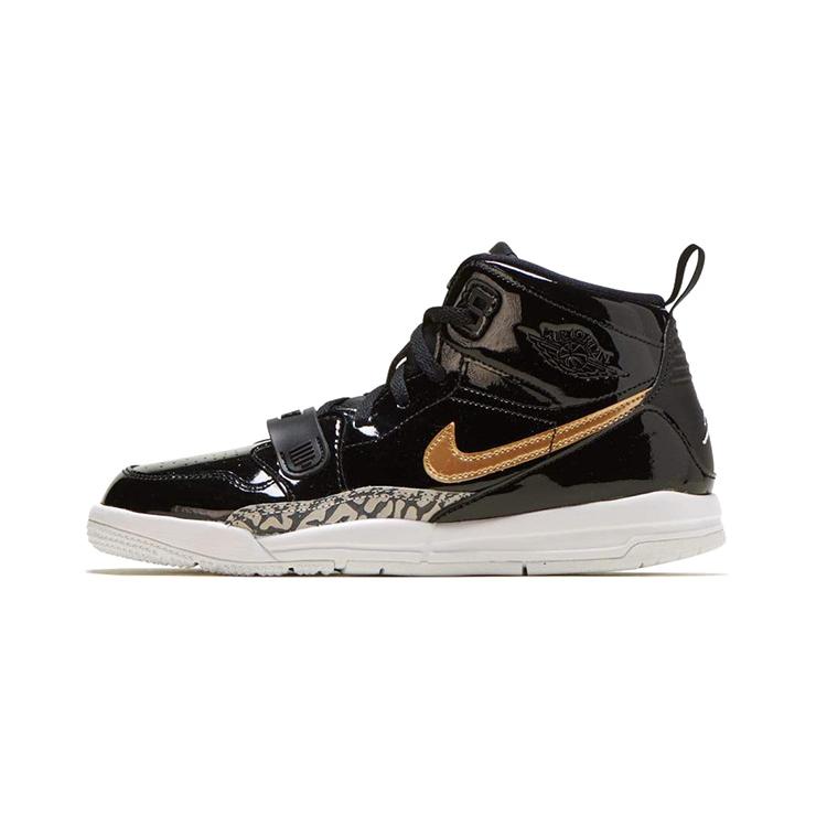 Jordan Legacy 312 Slip Resistant Abrasion Resistant Balance Mid top Children's Basketball Shoes Black Gold AT4047-007