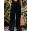 Fashion Casual Green Wide Leg Pants Women Elastic Solid Cotton Linen Long Pants Female Loose OL Style Womens Trousers