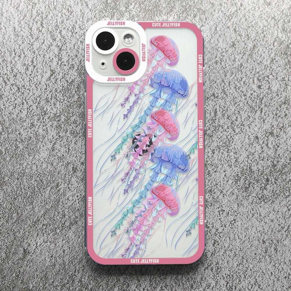 Забавный Мультяшный Медуза Чехол для Телефона Для iPhone 17 16 15 14 13 12 11 Pro Max Mini Plus 7 8 Air Ударопрочный Прозрачный Мягкий Чехол