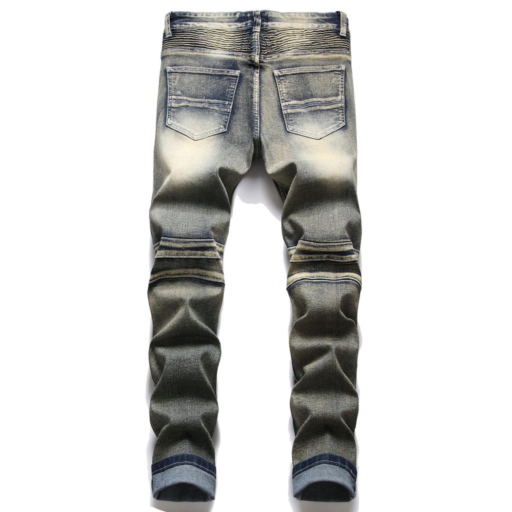 2024 Европейские и Американские Новые Мужские Джинсы С Рваными Дырами, Персонализированная Ностальгия, Украшение Молнии, Мужские Джинсы