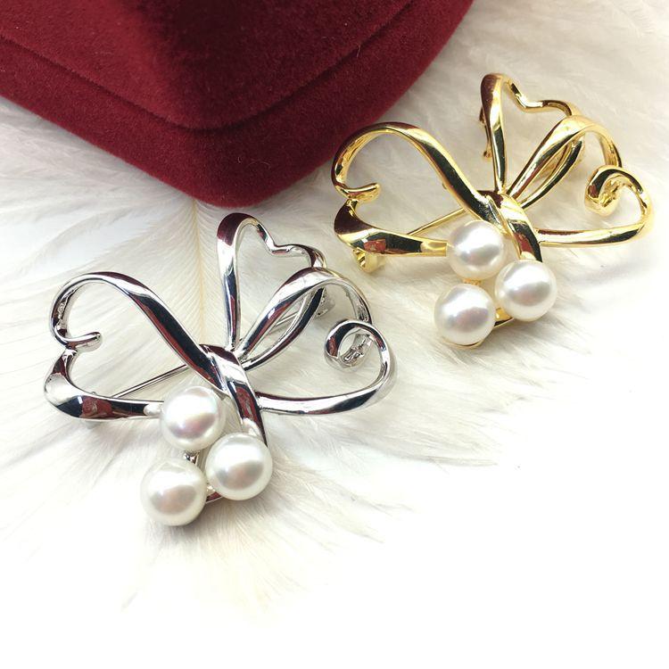 Autumn and Winter New Products Japanese-style multi-bead bow tian Freshwater mini pearl brooch pin