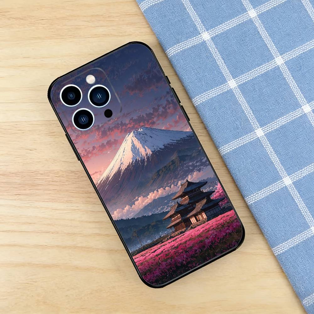 Japanese Mount Fuji Case For iPhone 17 16 15 14 13 12 11 Pro Plus Air Max Mini E Soft Silicone Cover