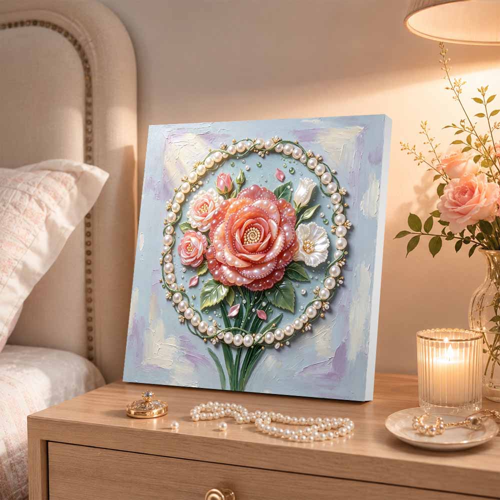 Pearl painting kit DIY floral rose bouquet art for home or office wall decoration.