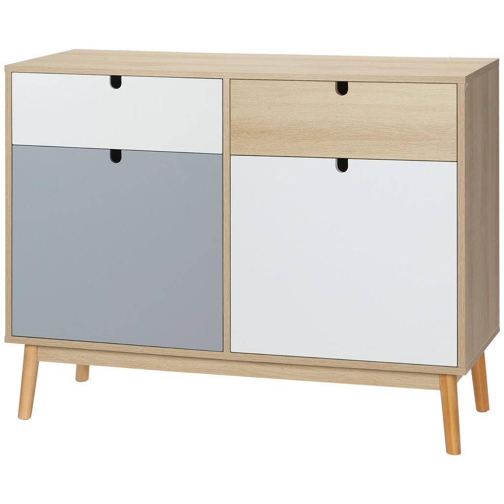 Kitchen Buffet Bedroom Sideboard Scandinavian 2 Cabinets Sliding Drawers Wooden Multicolor White Light Gray