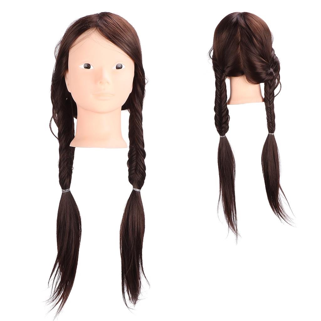 Long Brown Hair Mannequin Head High Temperature Synthetic Hair Styling Practice Training Head for Beauty Teachers