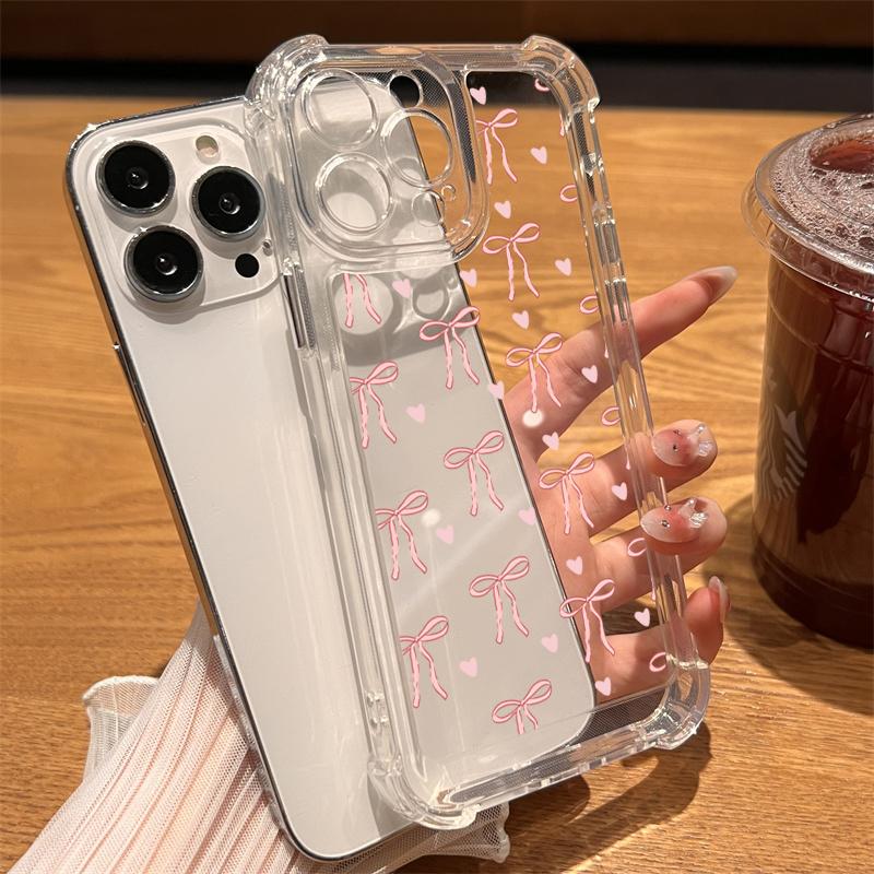 Colorful Bow Print Clear Phone Case For iPhone 16 14 13 12 11 15 Pro Max SE XR X XS 7 8 Plus Transparent Tpu Shockproof Cover