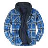 Men's Quilted Lined Button Down Plaid Shirt Add Velvet To Keep Warm Jacket With Hood
