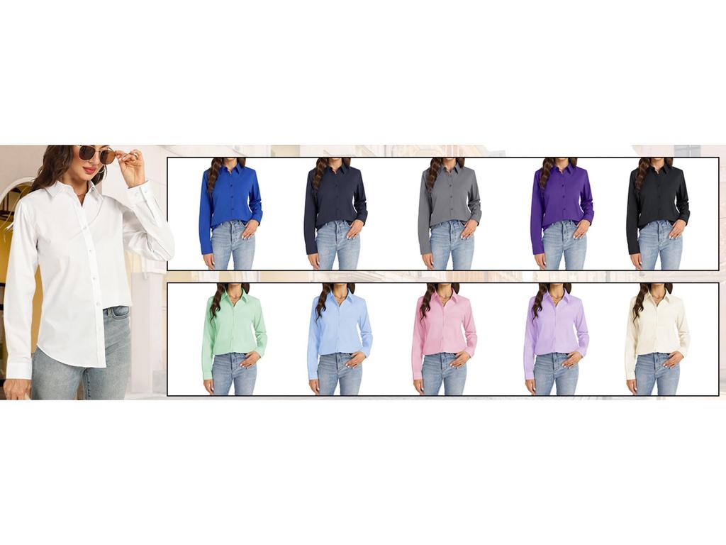 Женская белая рубашка-поло средней длины с длинными рукавами и воротником-поло