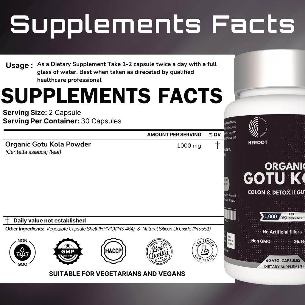 Organic Gotu Kola 1000mg Capsules Improves Memory, Blood Pressure Control