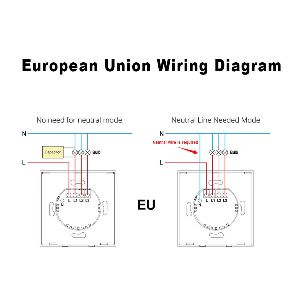 Smart Wifi Touch Switch No Neutral Wire Required Smart Home 1/2/3 Gang Light Switch 220V EU Standard Support Alexa Tuya App Remote Control