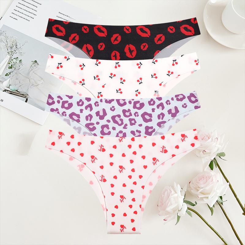 4Pcs/Set Seamless Colorful Brazilian Pants Lady Sexy Underwear Ice Silk Underpants Low Waist G-string Soft Thin Briefs