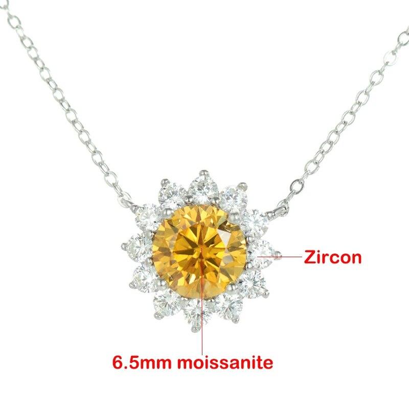 D цвет 1CT сертифицированный белый/желтый муассанит стерлингового серебра 925 пробы кулон с подсолнухом для женщин блестящий драгоценный камень милое ожерелье ювелирные изделия