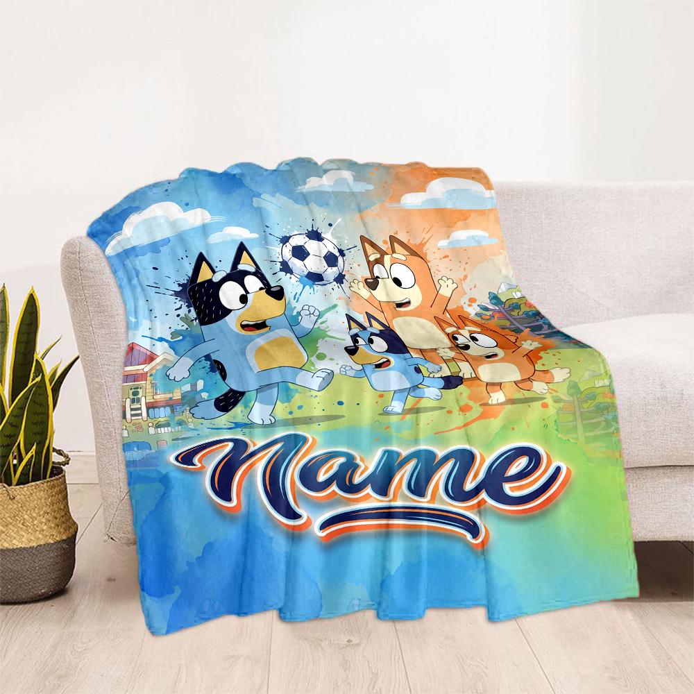 Bluey's Soccer Fun Customize Your Name Blanket Throw Customizable Blanket Soft Warm Cozy Versatile for Sofa Bedding Couch Home Decor