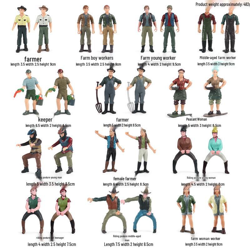 Plastic Farm Figures: Farmer, Woman, Ranch Worker, Police
