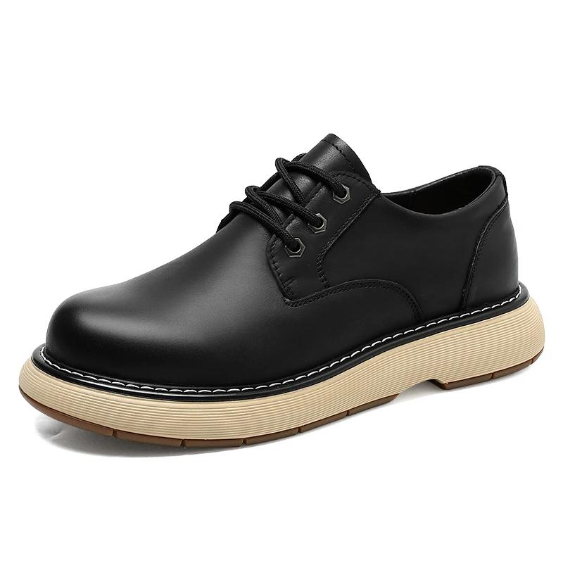 Fashion Genuine Leather Men Casual Leather Outdoor Work Walking Oxford Shoes Comfy Flat Designer Lace-Up Business Shoes Mens Dress Shoe
