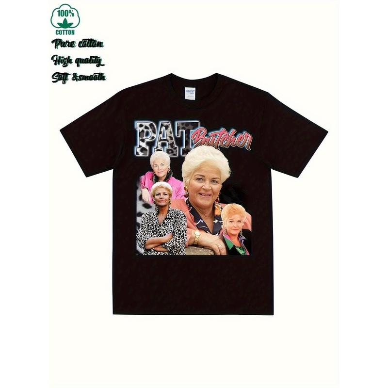 Men's EastEnders Pat Butcher Tribute T-Shirt - 100% Cotton 230gsm Heavyweight Black Graphic Tee with Iconic Soap Character Print, Loose Fit Round