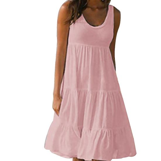 Пляжное летнее свободное плиссированное летнее платье-сарафан для женщин, однотонное платье миди без рукавов