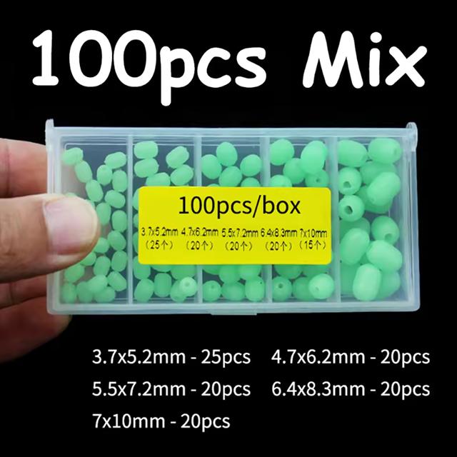 100 шт. Зеленые Светящиеся Бусины-Стопоры из Мягкой Резины для Морской Рыбалки, Аксессуары для Рыболовного Крючка