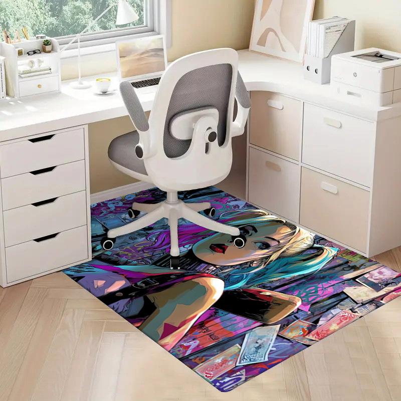 1pc Office Carpet Chair Mats Harley Quinn: Colorful Chaos Perfect for Office Chairs, Living Rooms, Or Bedrooms,Polyester Carpet.HDT159