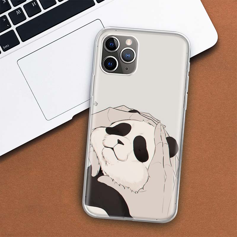 Чехол для телефона с милым пандой и медведем из мультфильма для Apple iPhone 11 12 13 14 Pro 7 XR X XS Max 6 6S 8 Plus + Mini 5 SE, мягкий чехол с принтом
