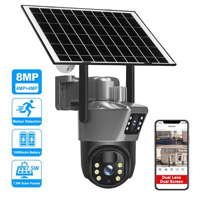 4K 8MP WiFi Солнечная Уличная Двойной Объектив PTZ Видеонаблюдение Безопасность Защита PIR Обнаружение Человека Умный Дом CCTV Камера