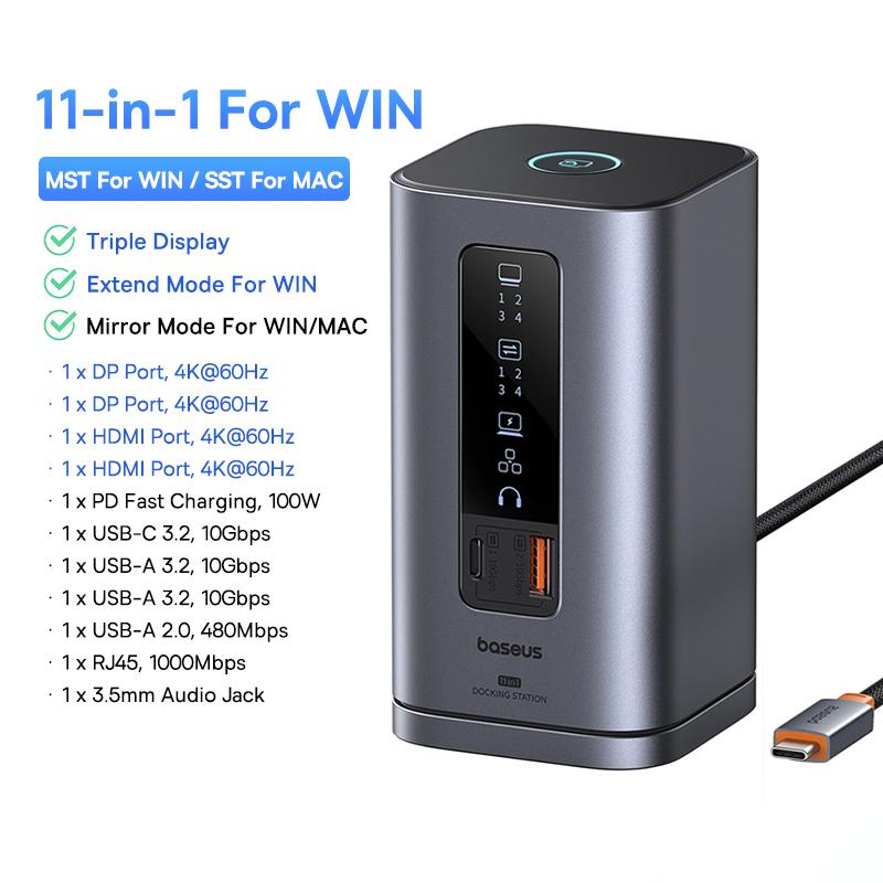 Baseus USB C HUB for Mac M3 M2 M1 System HDMI 4K@60Hz MST Triple Display for MacBook Air Pro Window 11-in-1 HUB Docking Station