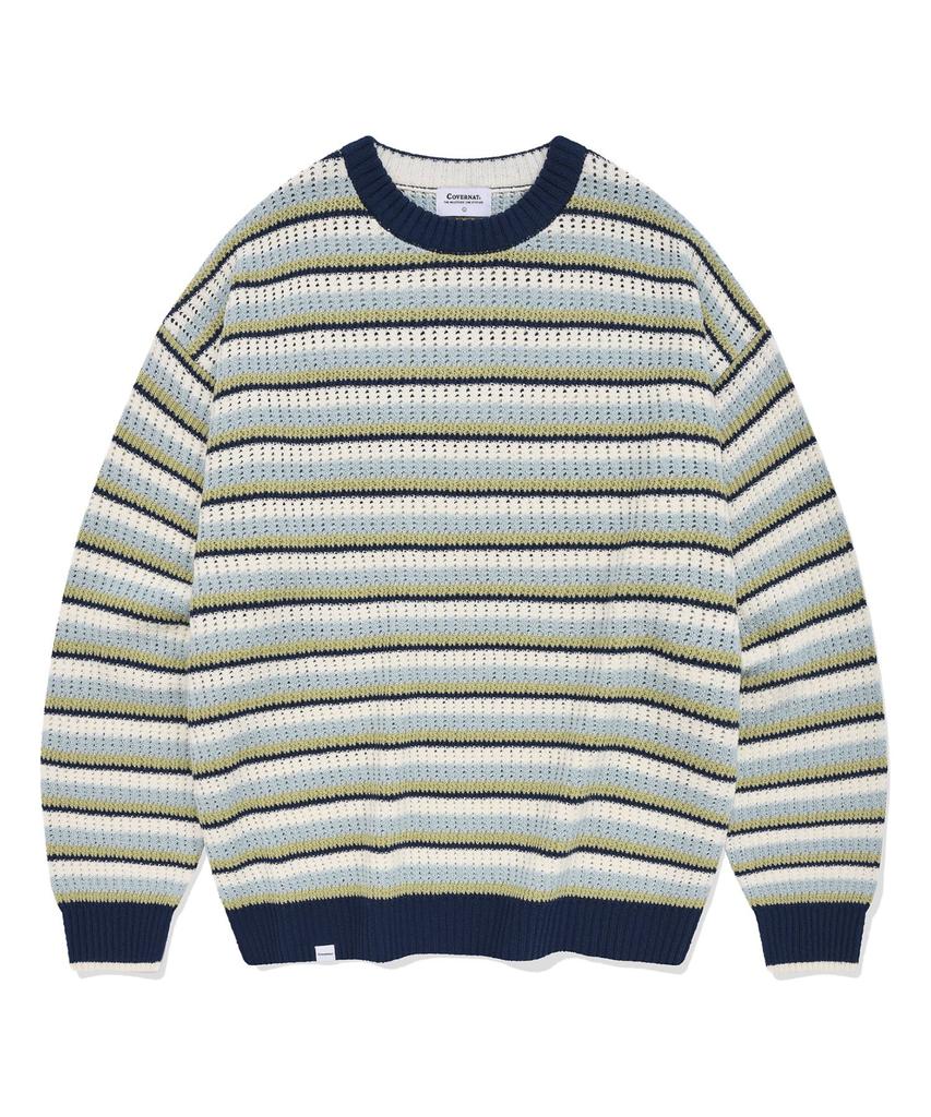 COVERNAT Multi-Stripe Crew Neck Knit Lime