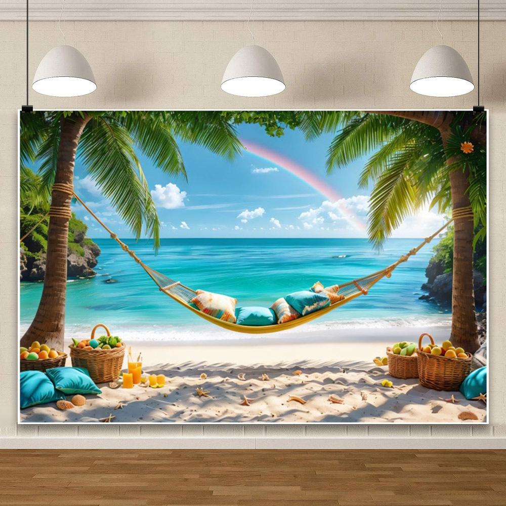 Summer Hawaii Beach Backdrop Tropical Flowers Aloha Luau Sea Surfboard Holiday Party Birthday Photography Background Decor Props
