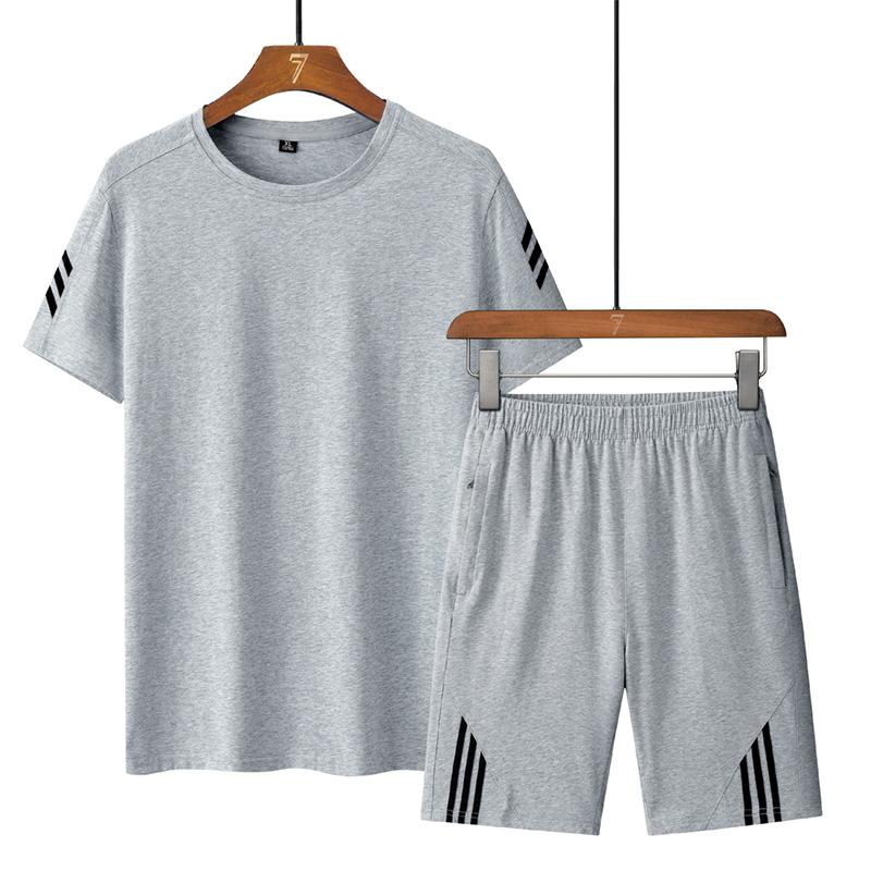 Комплект для отдыха и спорта, мужской летний универсальный тонкий дышащий комплект для фитнеса и бега, удобный комплект из двух предметов с коротким рукавом