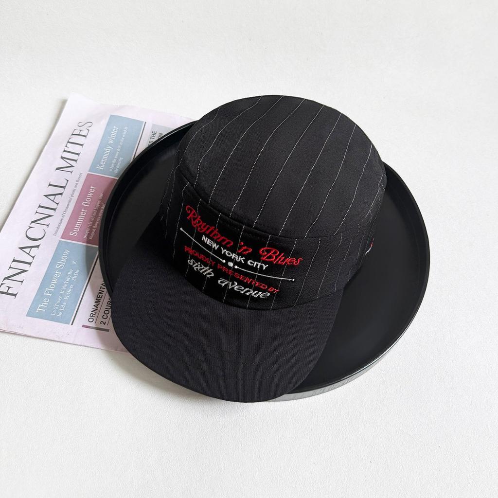 American retro color matching striped flat top hat men's and women's street versatile wide brim sunshade cap big head circumference baseball cap