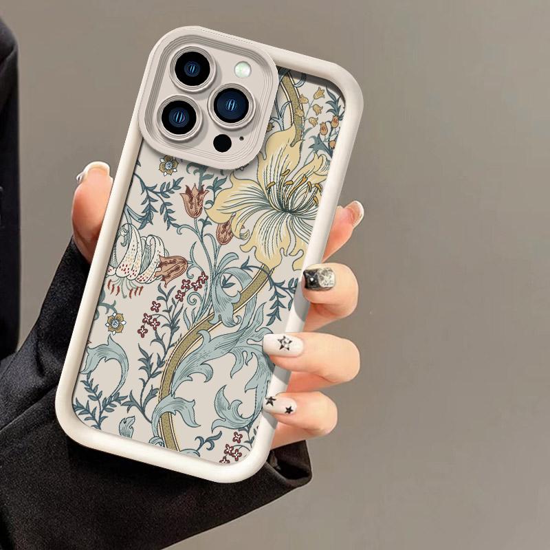 Retro William Morris Floral Print Phone Case for iPhone 17 16 15 14 13 12 11 Series Pro Max Plus Double Layer Protection