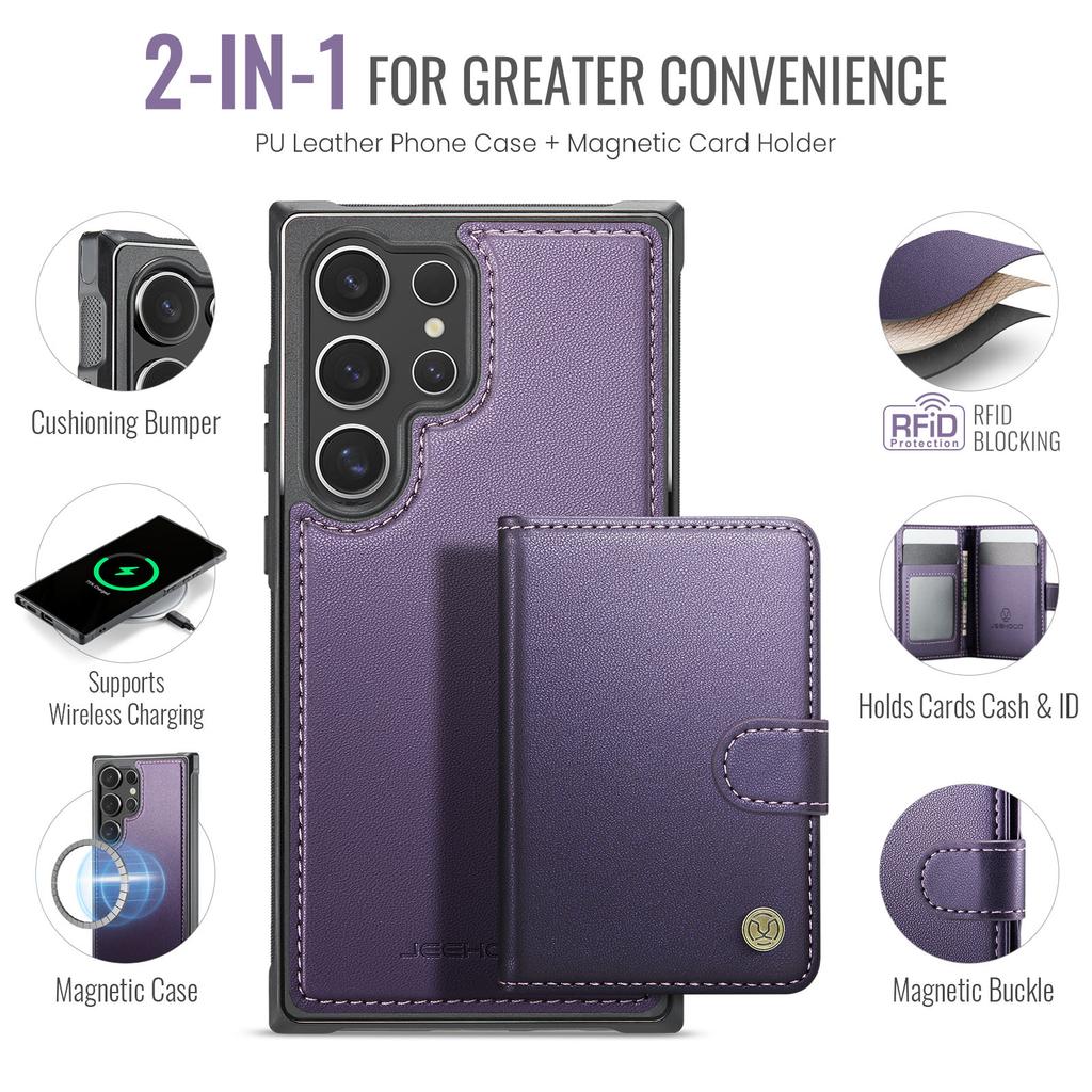 For Samsung Galaxy S23 Ultra Case JEEHOOD J09 RFID Blocking Card Holder Leather Back Phone Cover Magnetic Case
