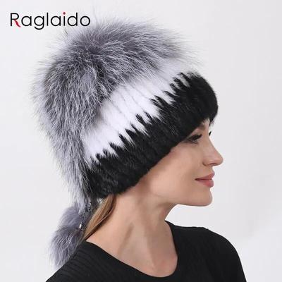 Шапка из натуральной норки, стильная, пушистая, элегантная, теплая, хорошая, эластичная, вязаная, зимние шапки из натурального лисьего меха